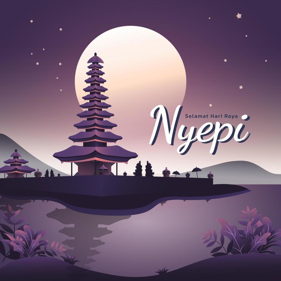 Nyepi Illustration Banner For Instagram Post With Pura or Temple Vector