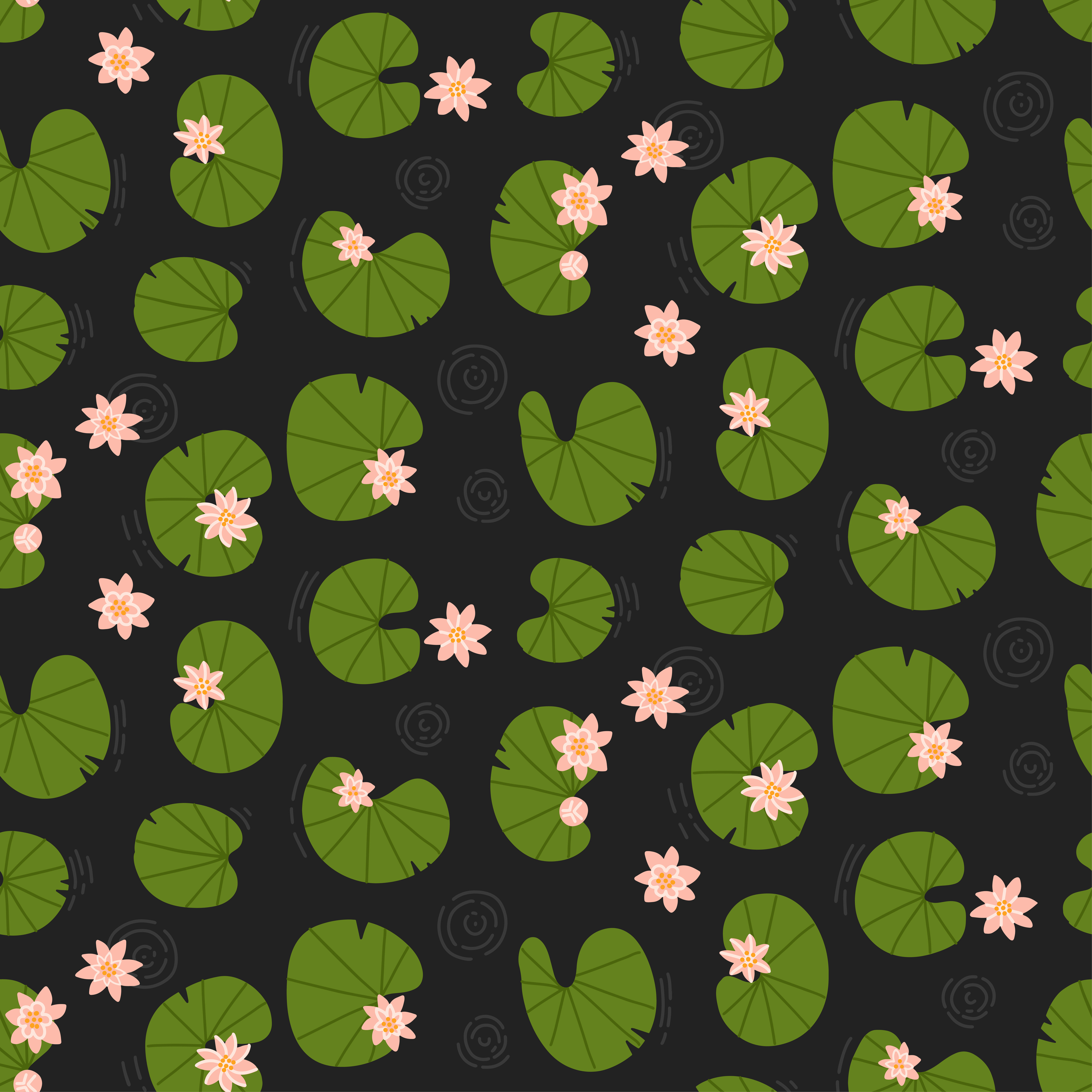 Pink Lotuses In The Dark Pond Top View Seamless Lily Pattern Water Flowers And Plants Lake Background With Water Lilies Endless Ornament Nature Backdrop Vector Flat Hand Drawn Illustration Vector Art