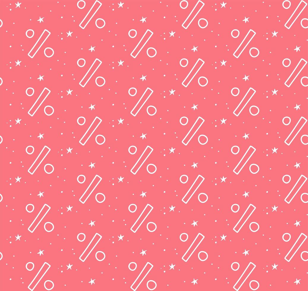 Seamless pattern hand drawn doodle percent signs and stars. Vector sketched repeating background of isolated per cent mark icons for sale or discount banners.