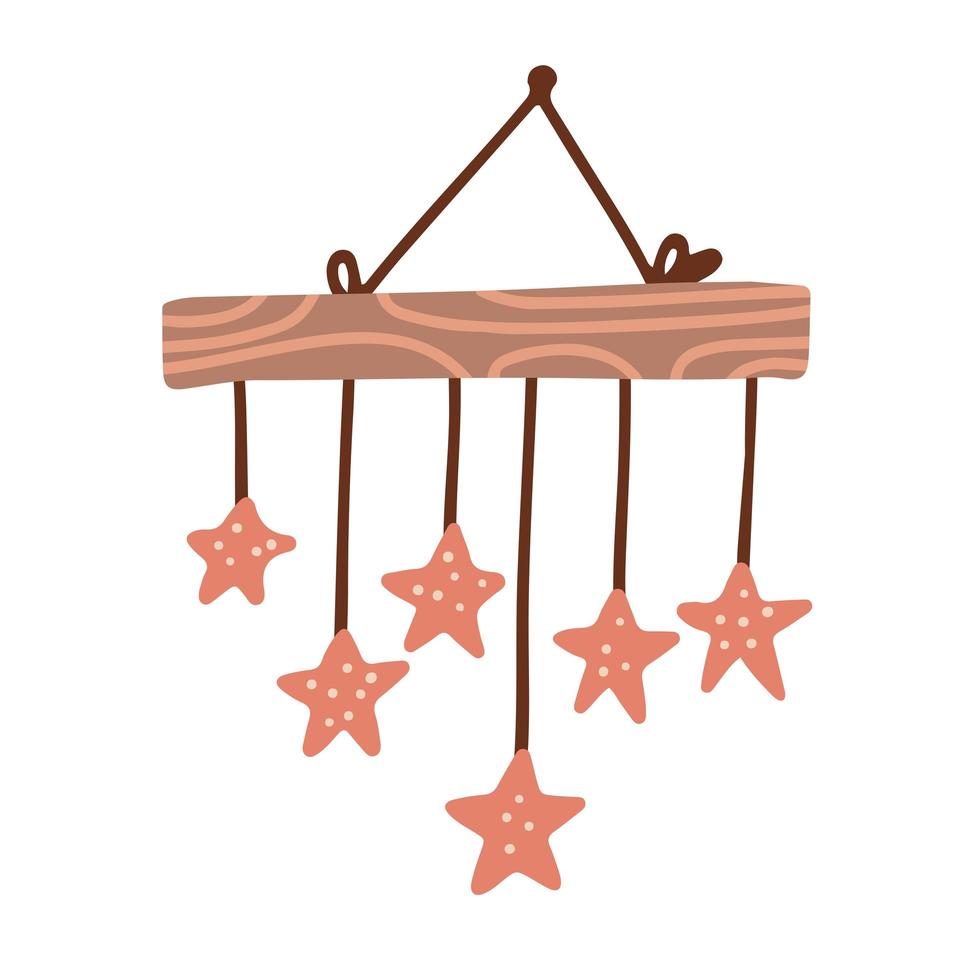 Scandinavian hanging baby toy, mobile for crib new born. Nursery decoration with stars. Freehand isolated element. Vector flat Illustration. Only 5 colors - Easy to recolor.