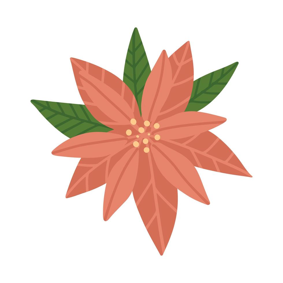 Red hand drawn christmas flower. New year poinsettia. Freehand isolated element. Vector flat hand drawn Illustration. Only 5 colors - Easy to recolor.