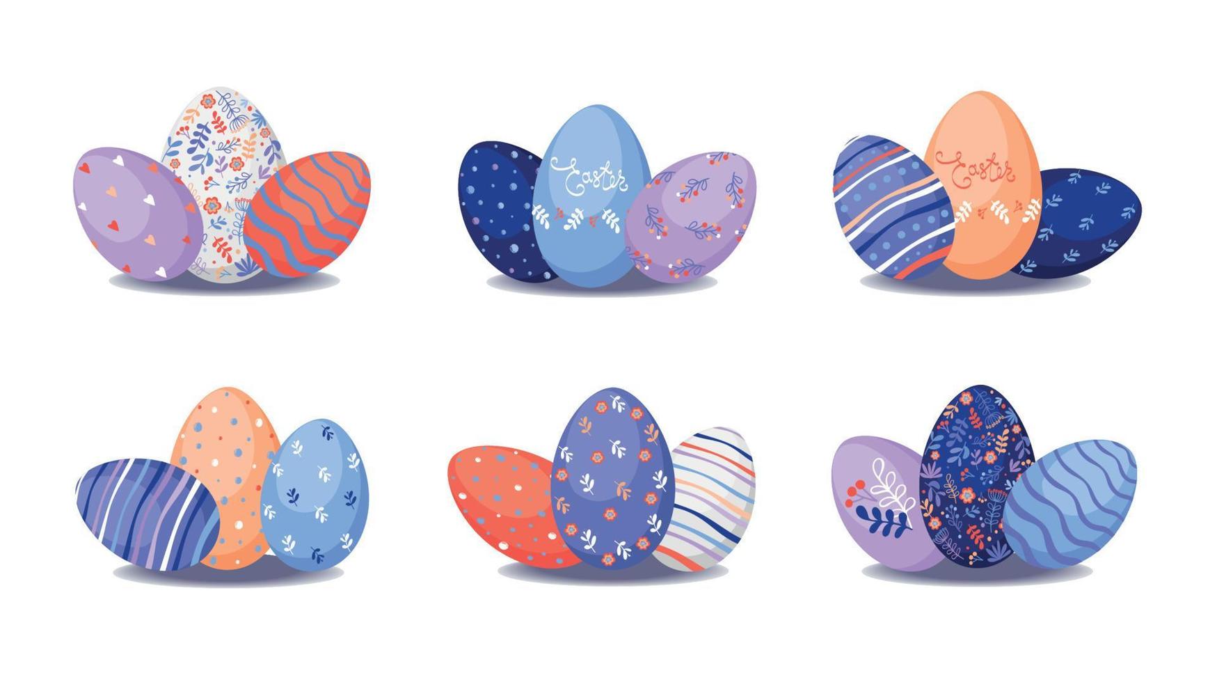 Happy Easter. Set of Easter eggs with different texture. Spring holiday. vector