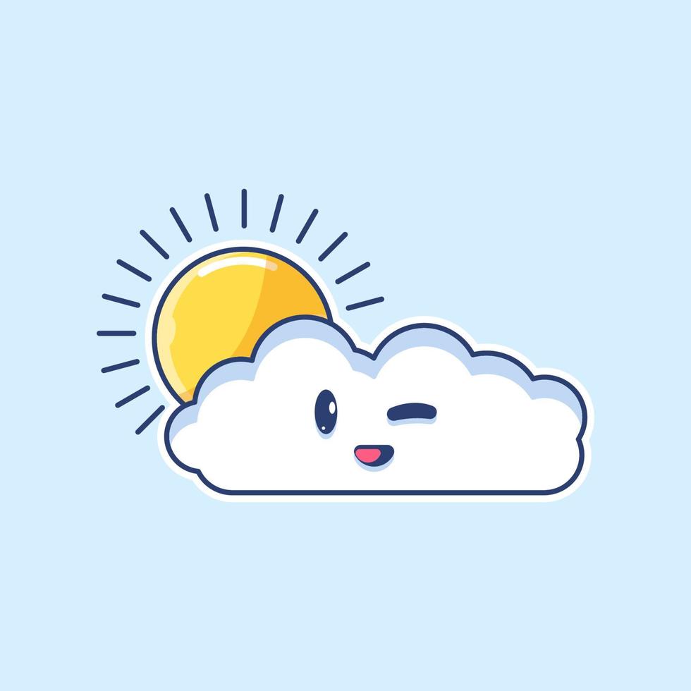 Cute cloud and sun illustration vector