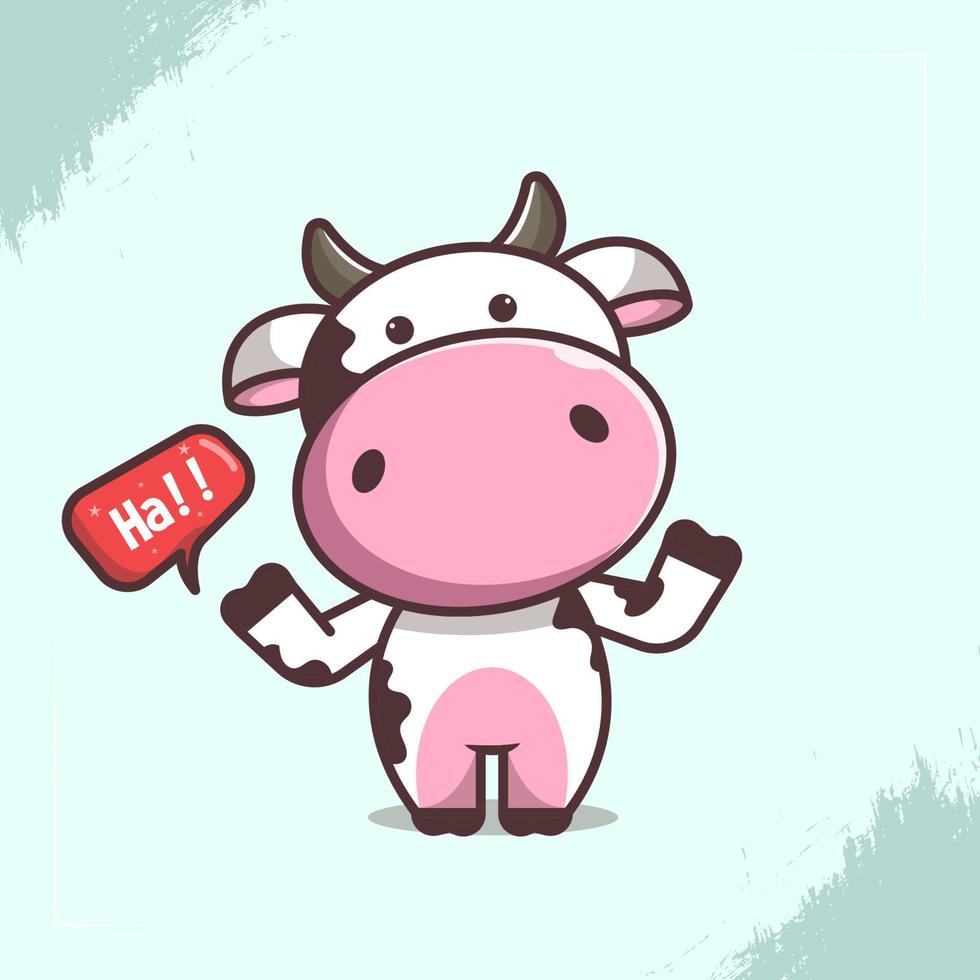 linda ilustración de personaje de vaca con hola saludos vector