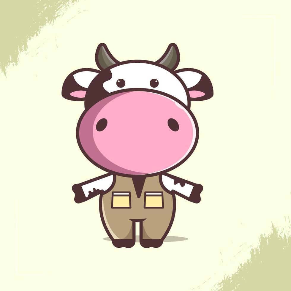 Cute cow character illustration wearing a vest vector