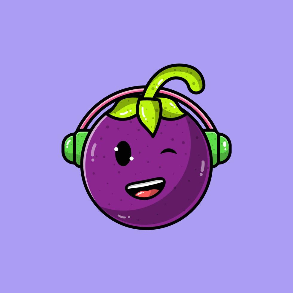 mangosteen fruit illustration wearing a headset vector