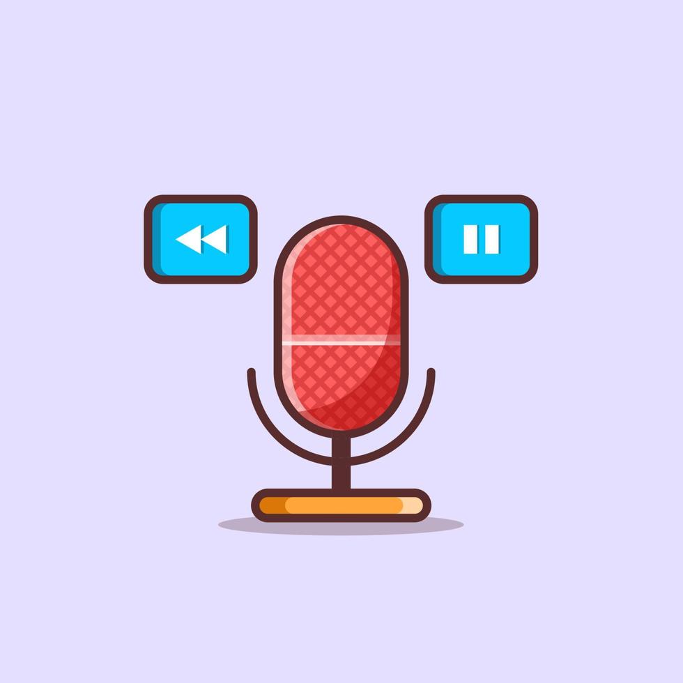 Microphone illustration with rewind and pause simbol symbol vector