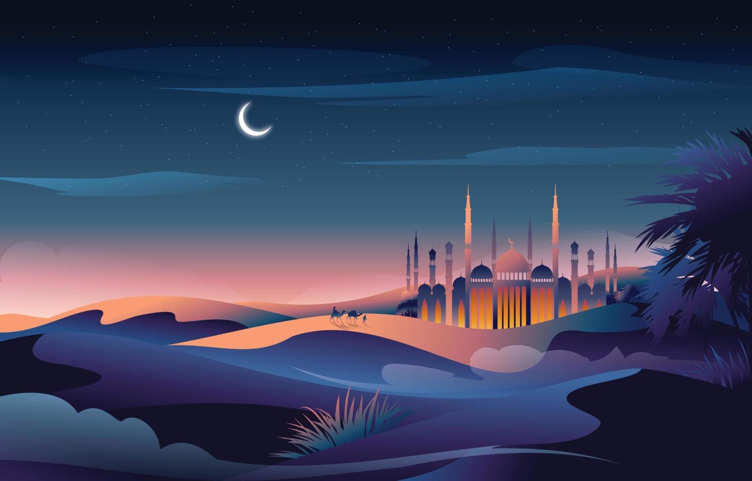 A Mosque in the Desert Background Concept vector