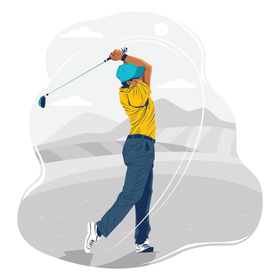 concepto de pose de swing de golfista vector