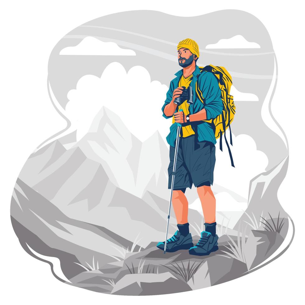 excursionista en concepto de pico de montaña vector