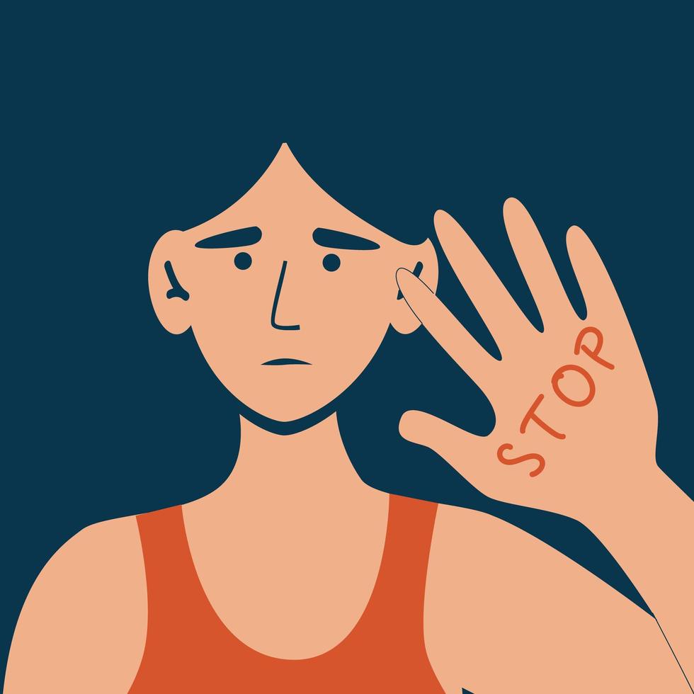 Stop domestic violence. Social issues, abuse and agression on women, harassment and bullying. Violence against woman. Flat illustration, isolated on a white background. vector