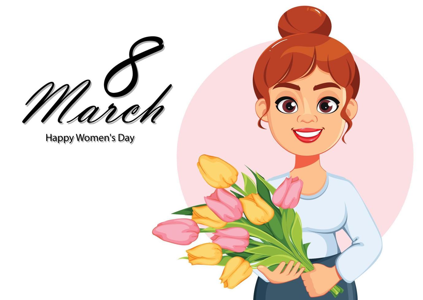 Happy Women's day greeting card. Beautiful lady vector