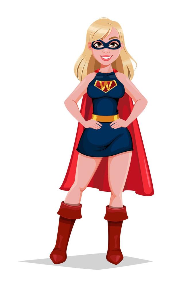 Beautiful blond woman in super hero costume vector