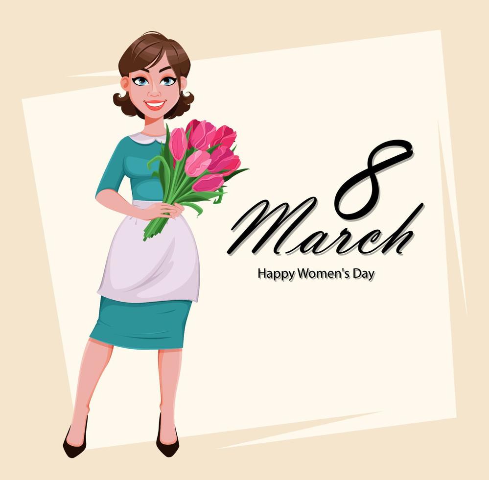 tarjeta de felicitación del día de la mujer feliz. mujer hermosa vector