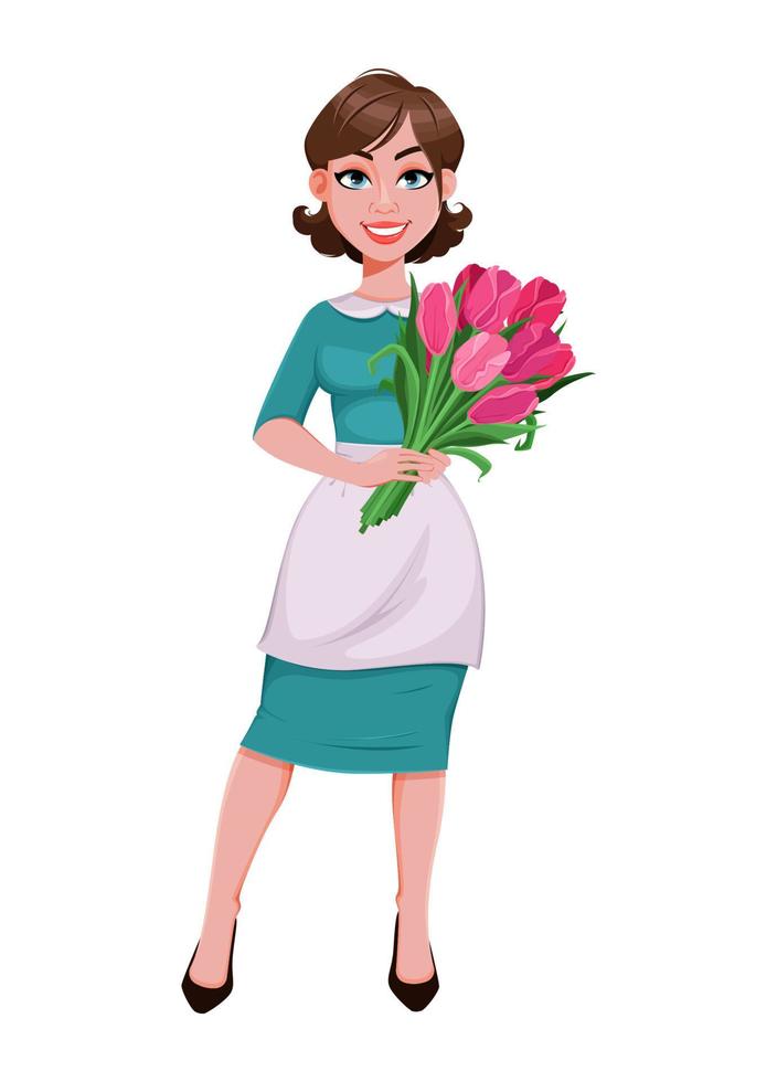 Cheerful housekeeper, mother, beautiful woman vector