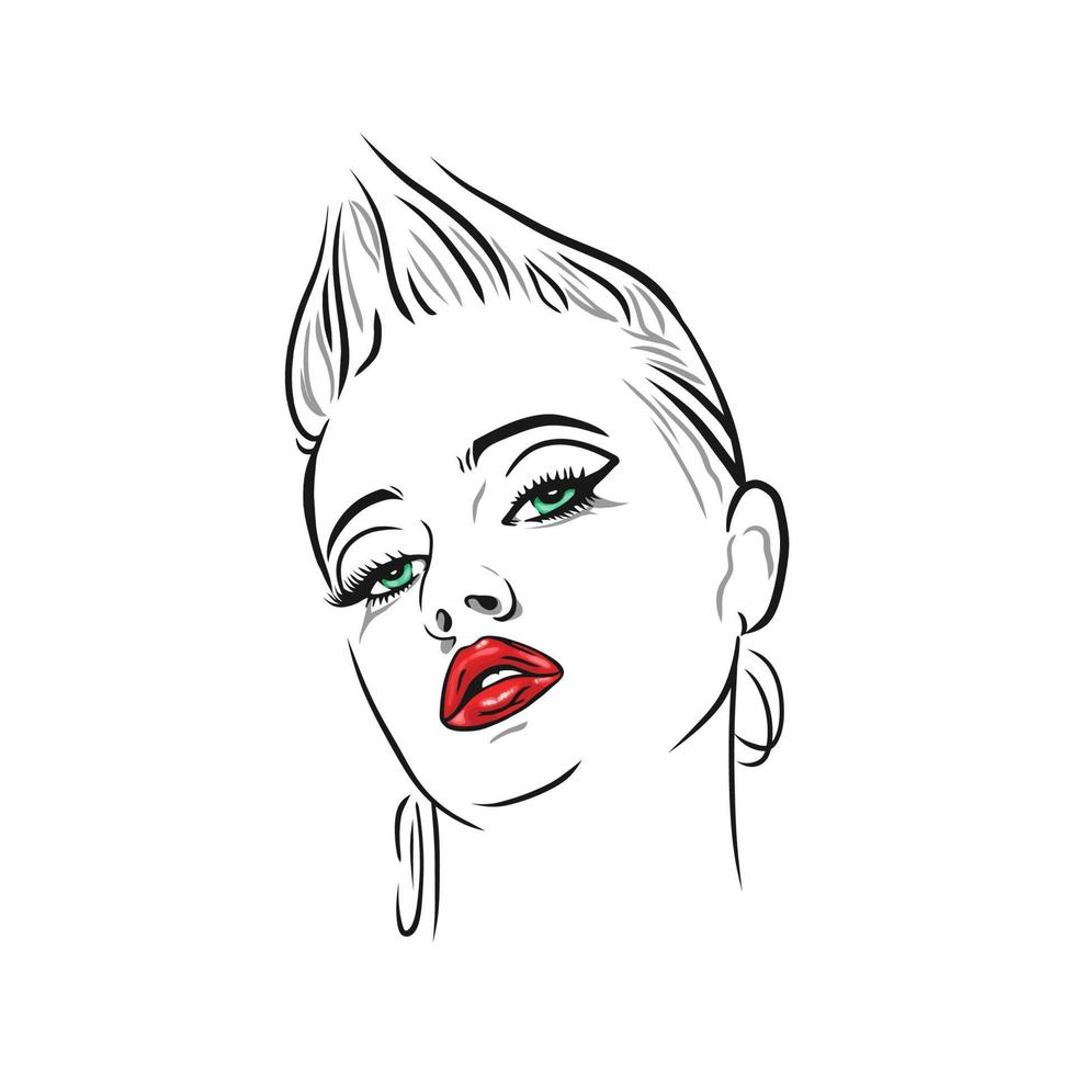 pretty girl with short hair, beautiful eyes, and sexy lips vector illustration