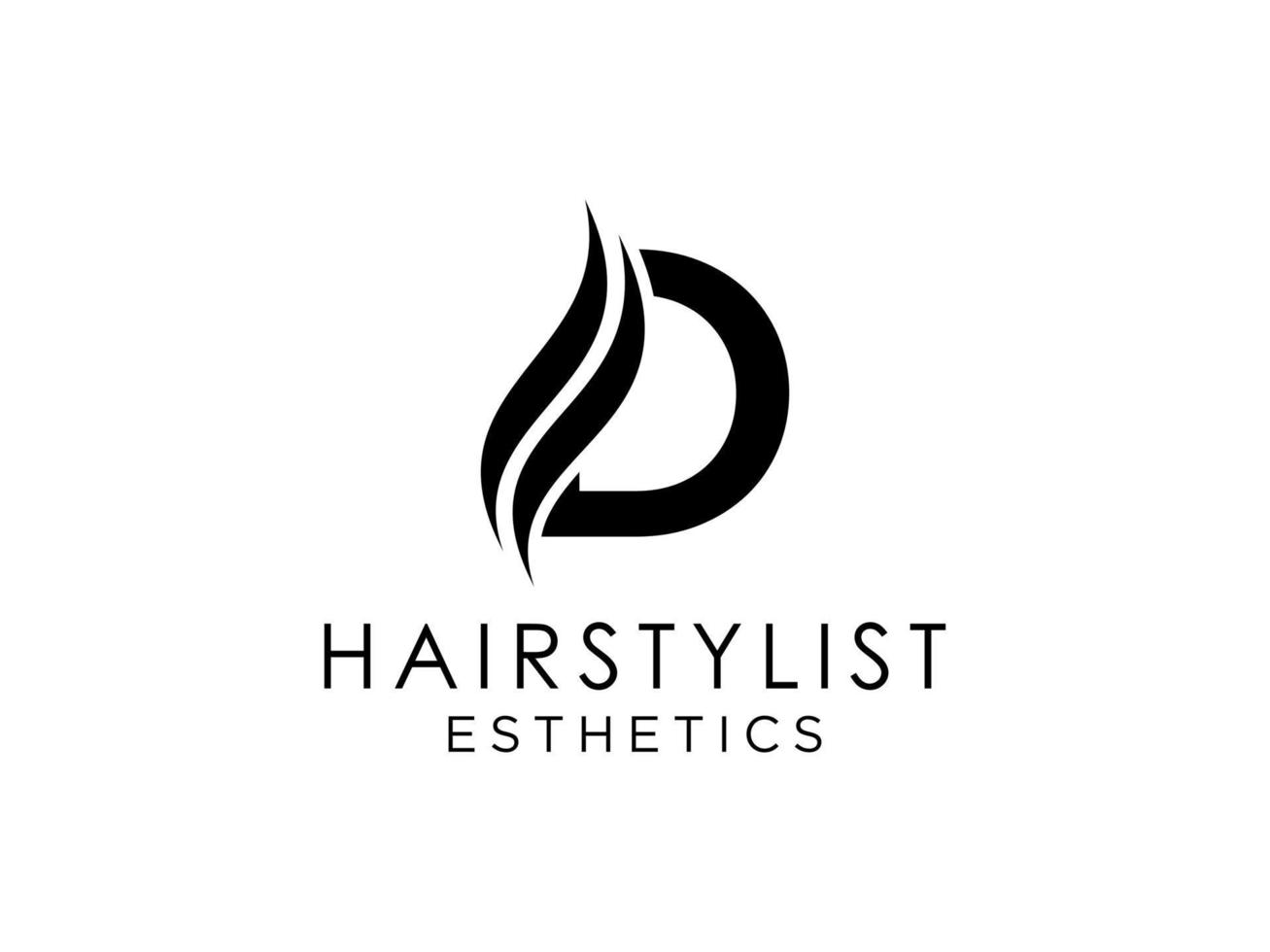 logotipo de onda de pelo negro abstracto letra d aislado sobre fondo blanco. elemento de plantilla de diseño de logotipo de vector plano