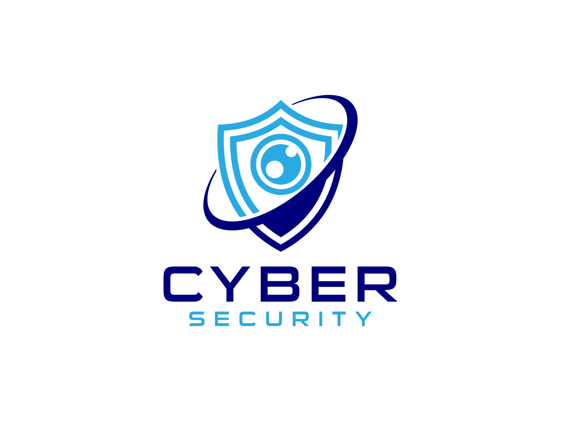 Abstract Cyber Security Logo Line. Blue Light Shield Icon Linear Style