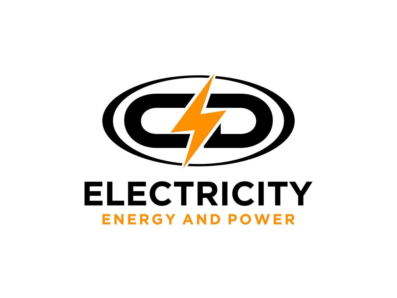 logotipo de electricidad de cd de letra inicial. icono de destello de rayo amarillo con marco de línea circular aislado sobre fondo blanco. vector