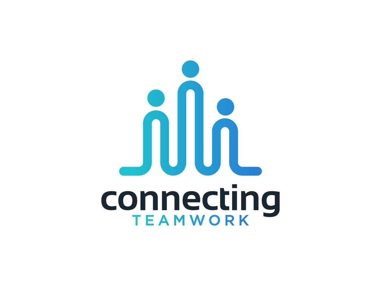 Abstract People Logo. Blue Rounded Line Linked Human Icon Pulse Wave Style isolated on White Background. Usable for Teamwork and Family Logos. Flat Vector Logo Design Template Element