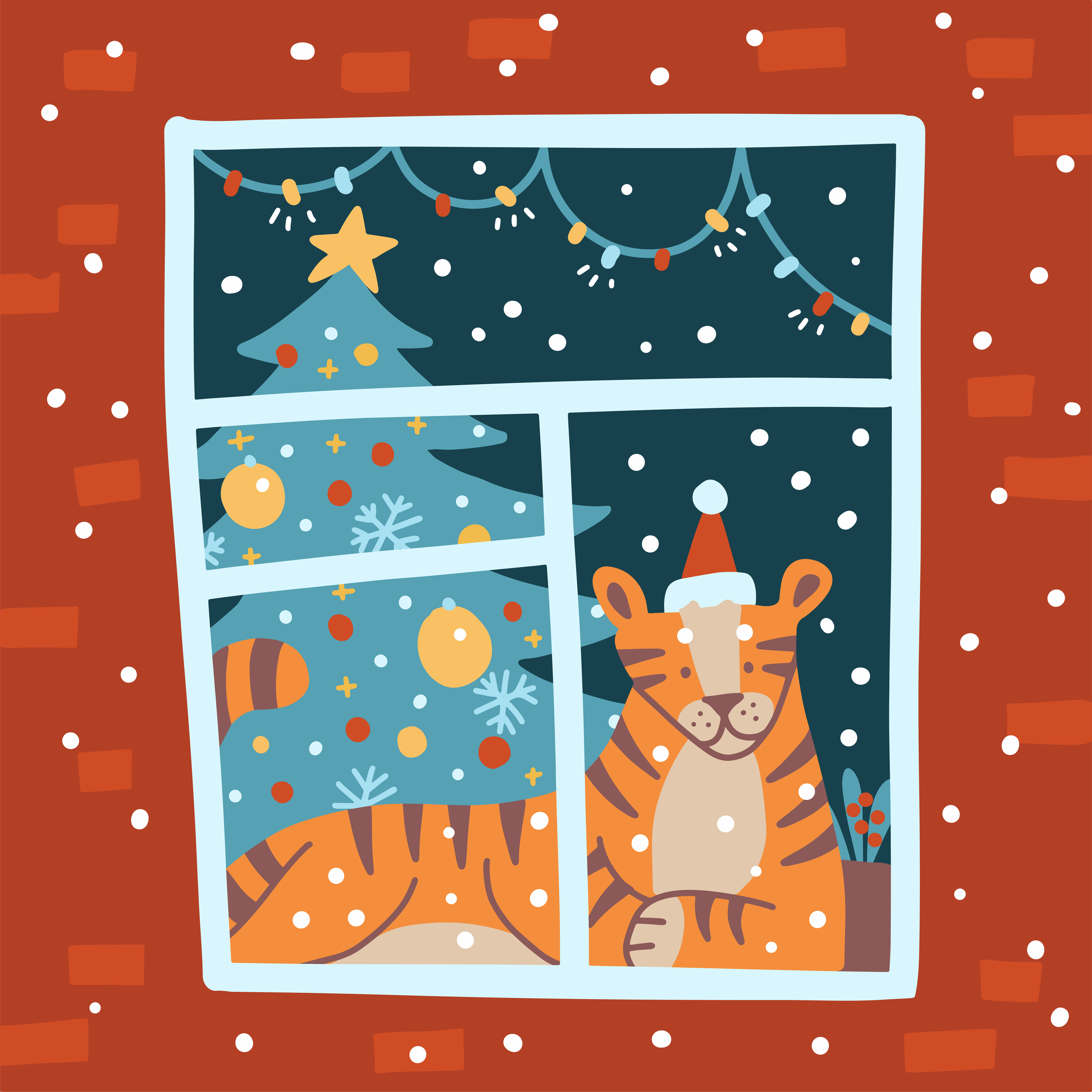 Flata Weather Christmas 2022 The Symbol Of 2022 Year - Tiger - Lies On A Windowsill In A Room With A  Christmas Tree. Outside View. Snowy Weather Outdoors. Vector Flat Hand  Drawn Illustration 6030837 Vector Art At Vecteezy