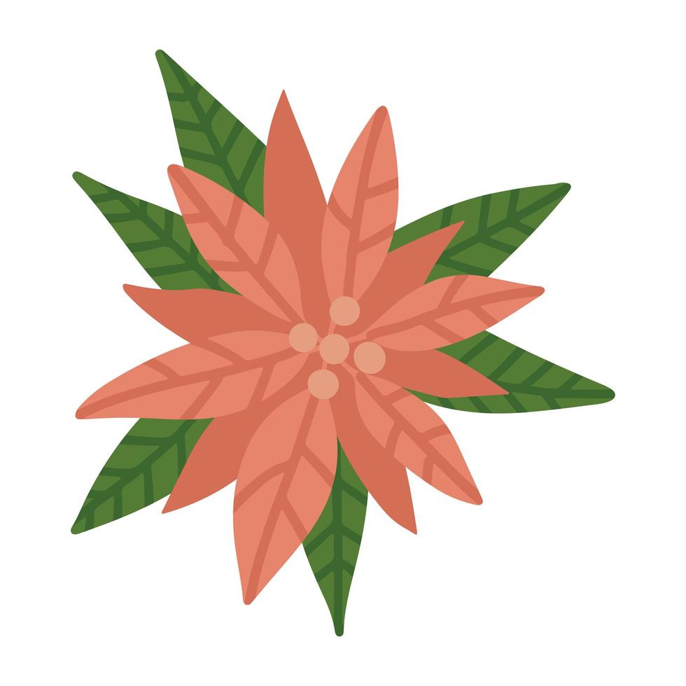 Flor decorativa navideña de poinsettia. se puede utilizar para decorar postales, pancartas, volantes, carteles. elemento aislado a mano alzada. ilustración plana vectorial. solo 5 colores - fácil de volver a colorear. vector