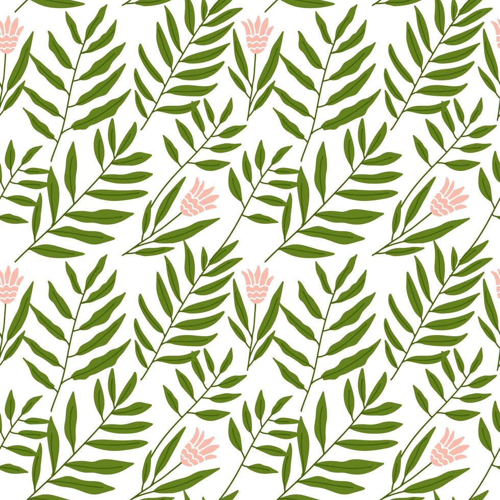 patrón de vector de selva con hojas tropicales y flores.estampado de verano de moda. fondo transparente exótico. ilustración vectorial plana dibujada a mano.