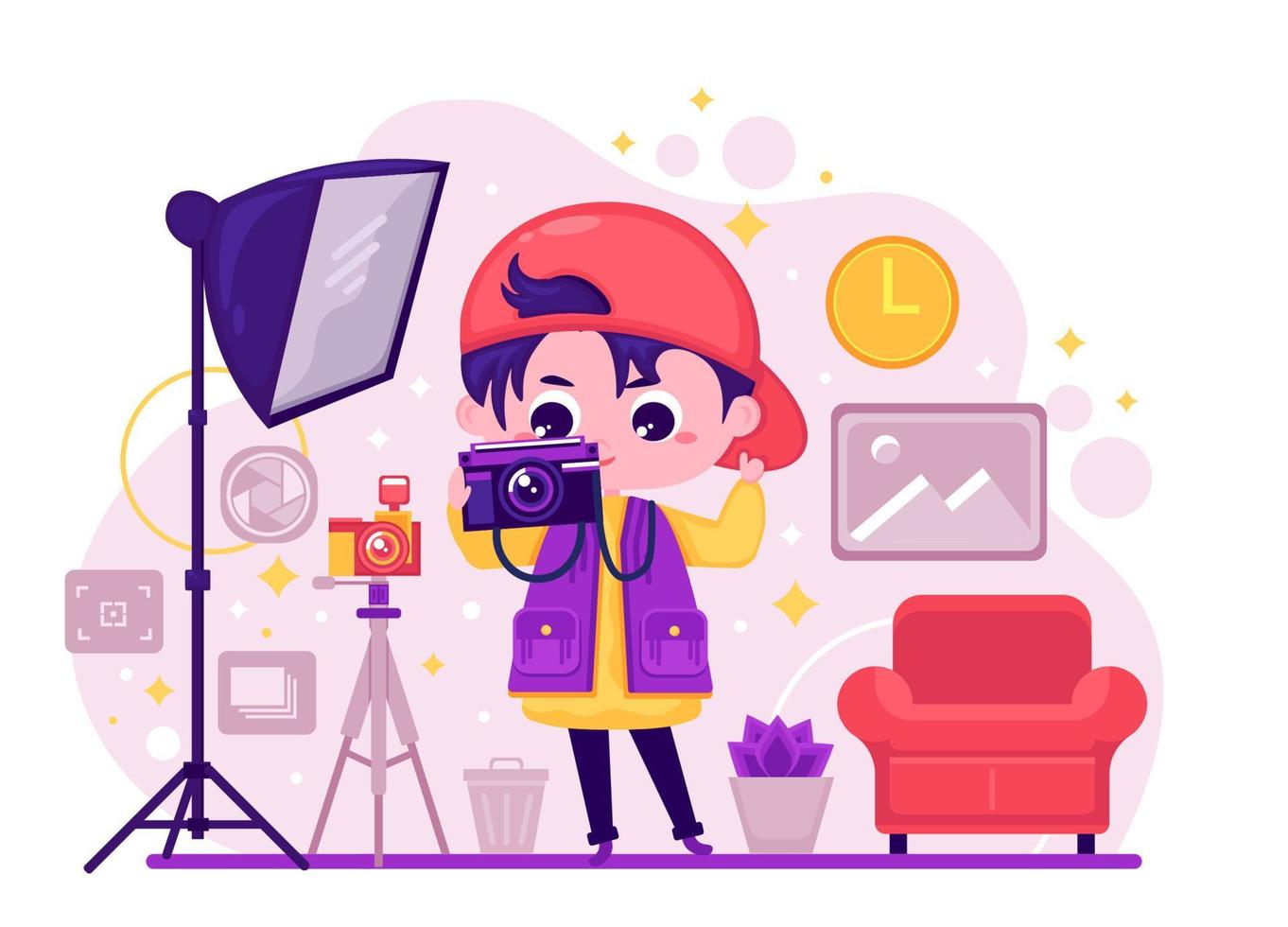 Cute Boy Photographer Focus Character vector