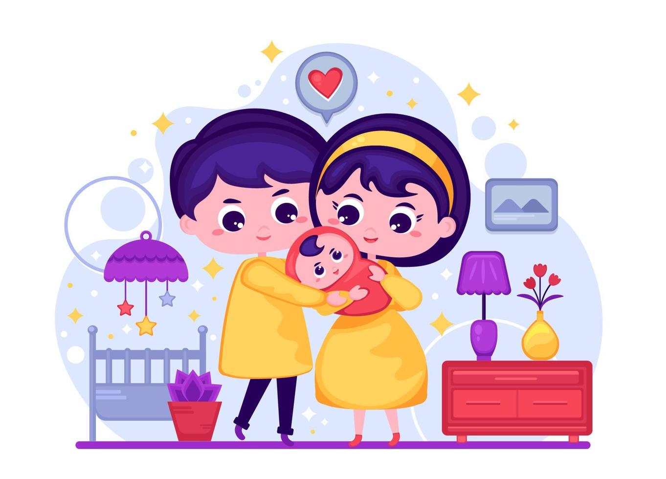 Cute Parents With Baby Focus Character vector