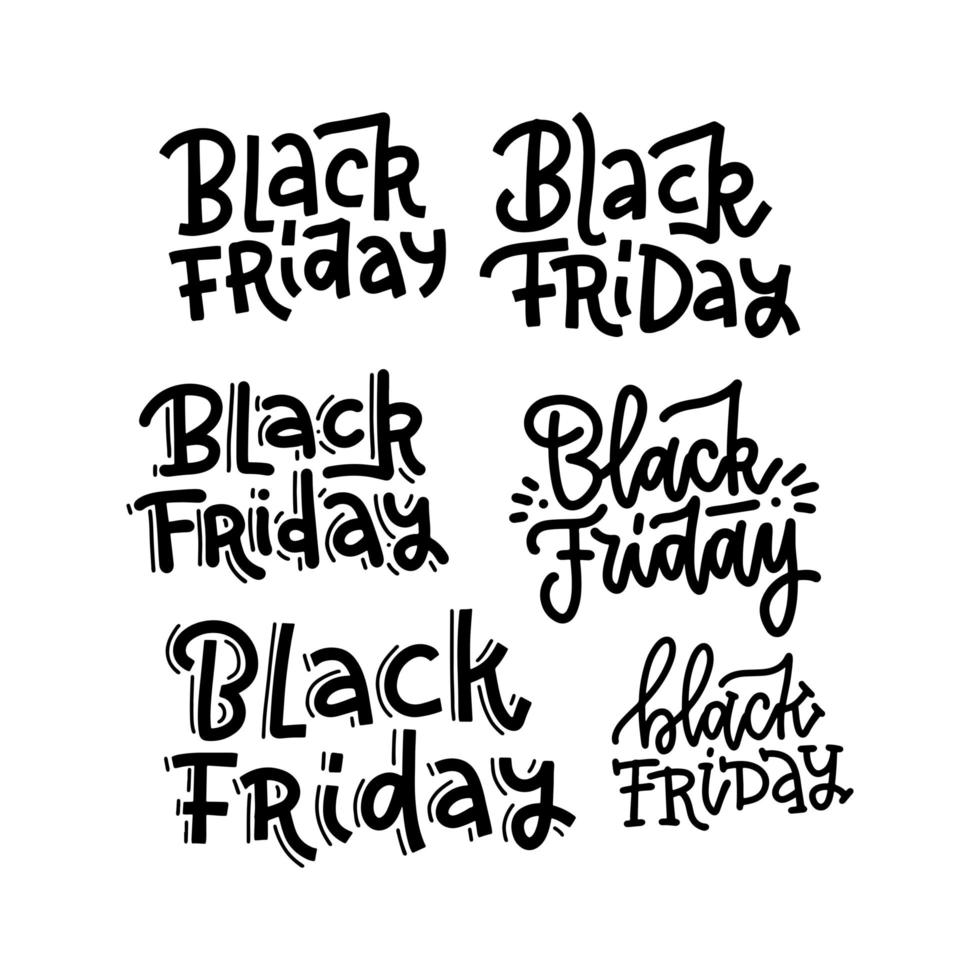 Black Friday typography lettering text set on white background for advertisement banner or poster design template. Trendy flat vector design.