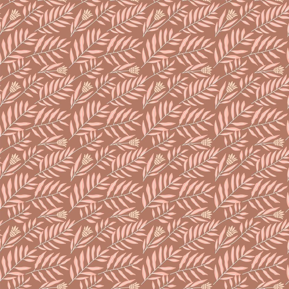 Tiny jungle leaves and branches on beige background. Flat bohemian hand drawn vector illustration.