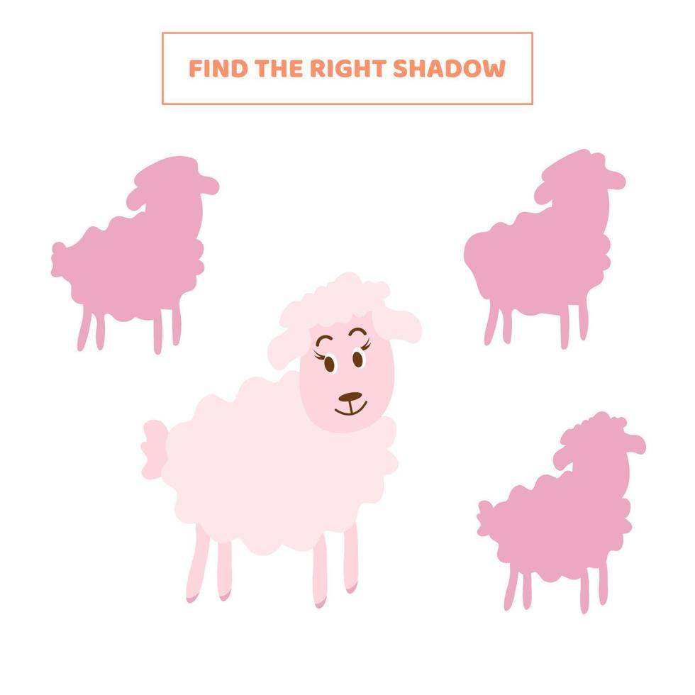 Find the right shadow for cartoon sheep. vector