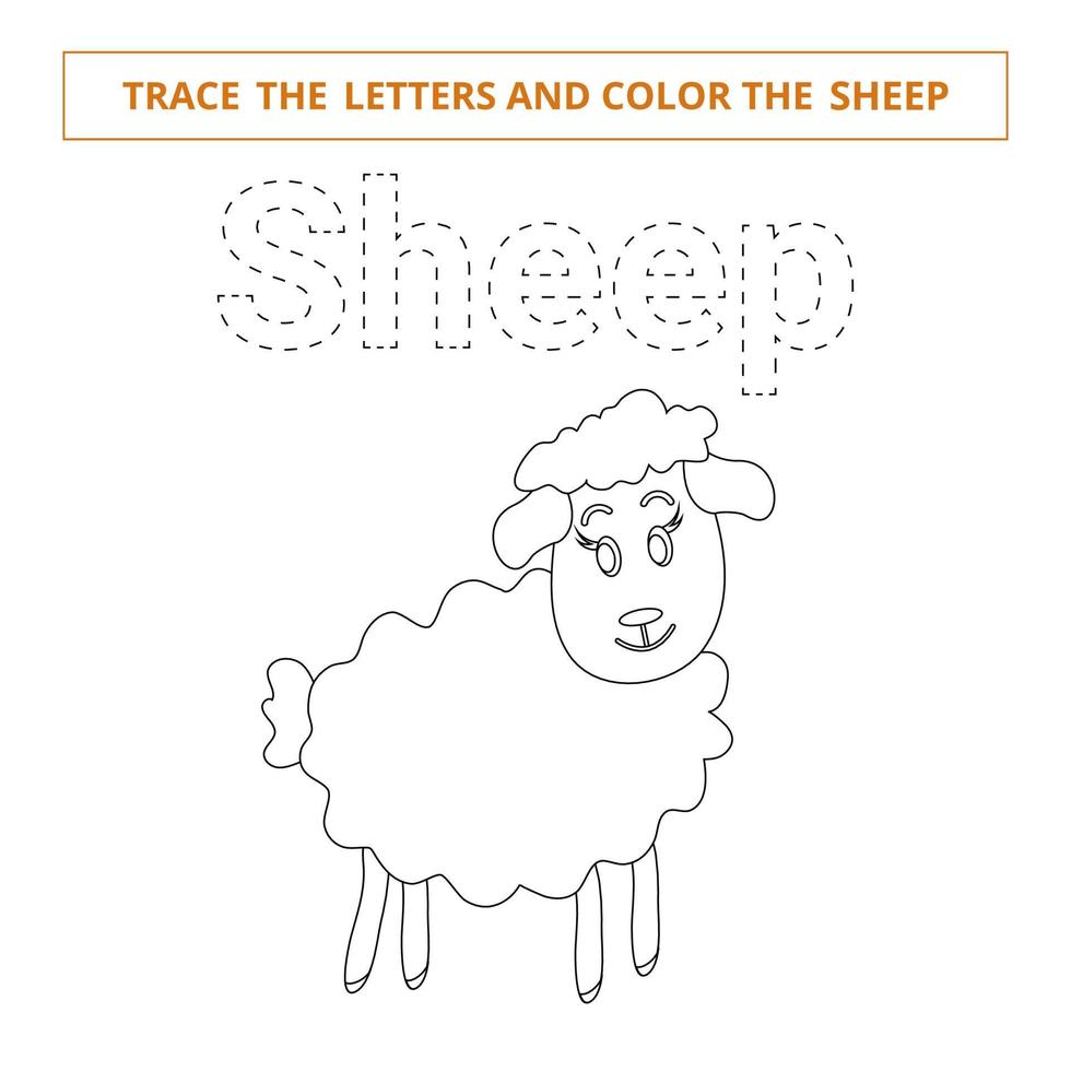 Trace the letters and color the sheep.Game for kids. vector