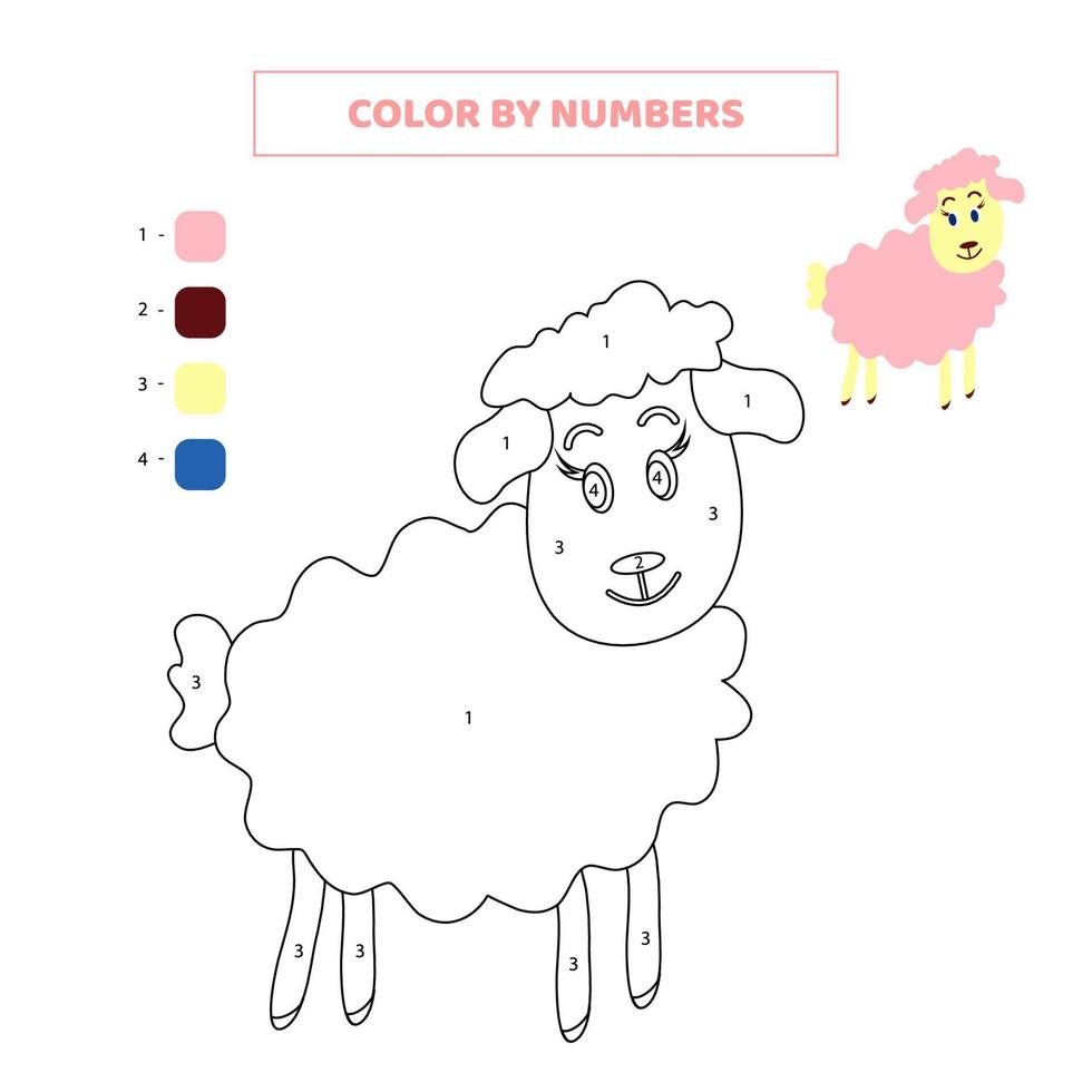 Color cute sheep by numbers. Game for kids. vector