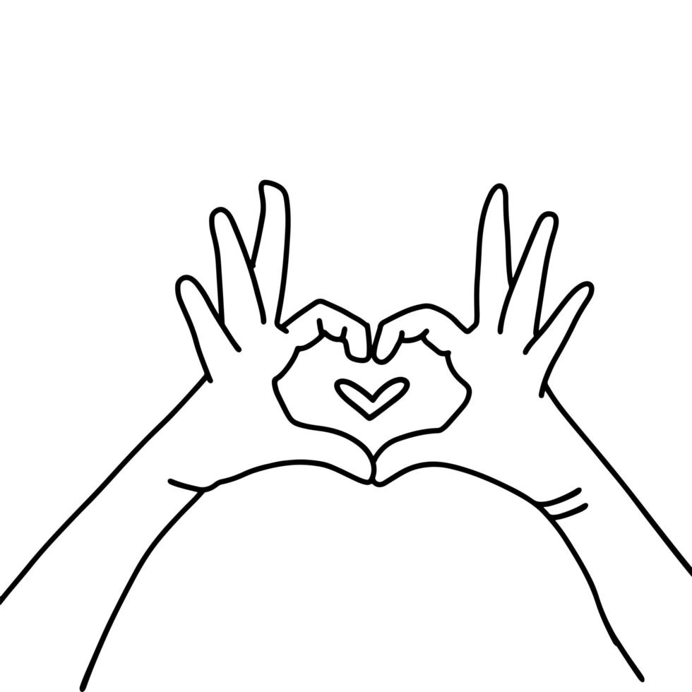 Hands in heart shape. Hand drawn linear vector illustration.