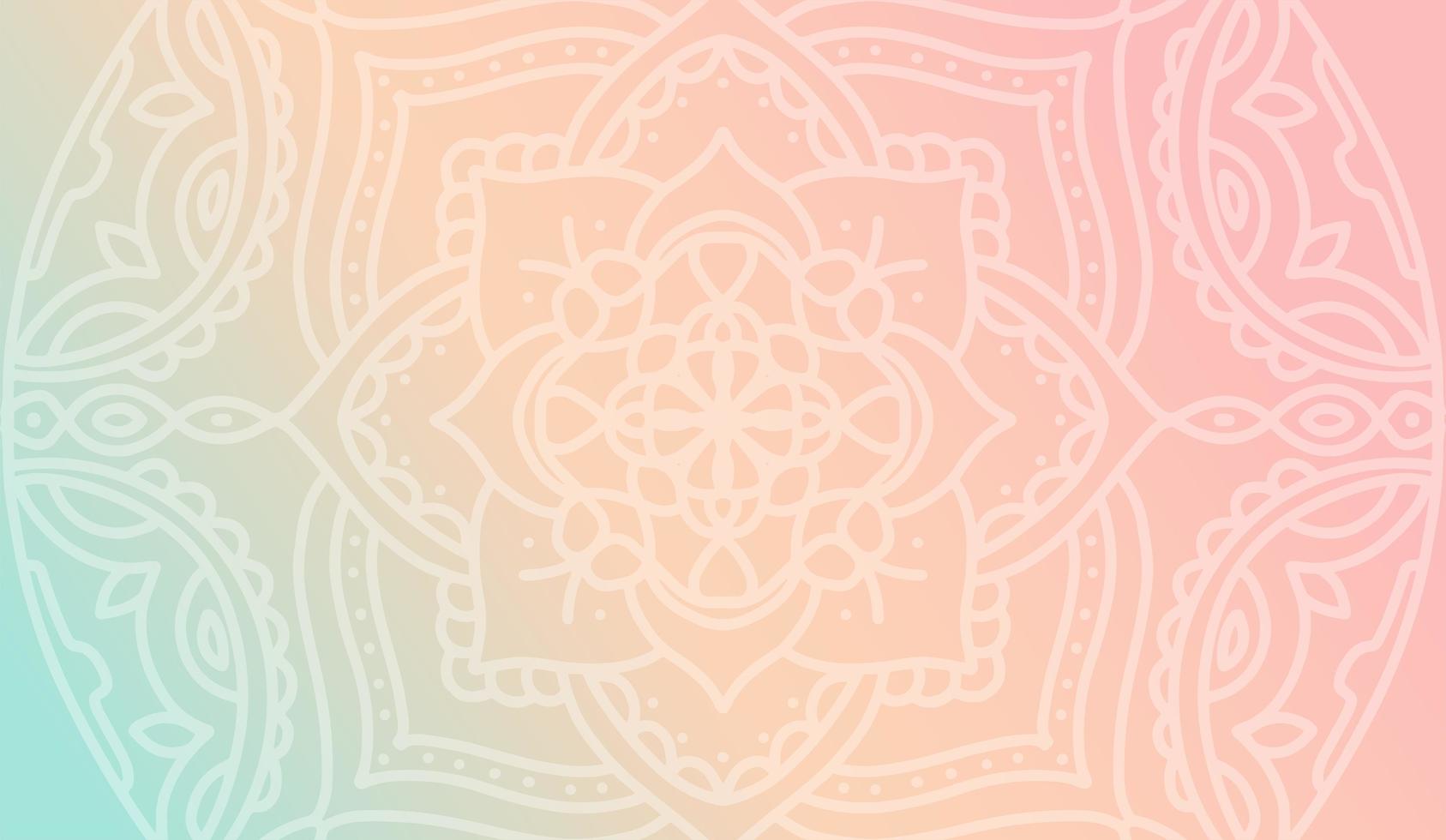 Dreamy peach pink gradient wallpaper with mandala pattern. Vector horizontal background for meditation poster, banner for yoga school