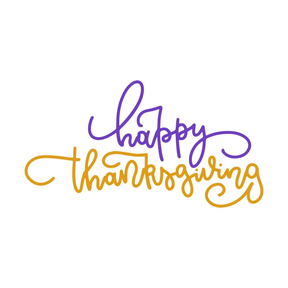 Vector typography greeting card - Happy thanksgiving - in linear style with swirls. Holiday banner isolated on white background.