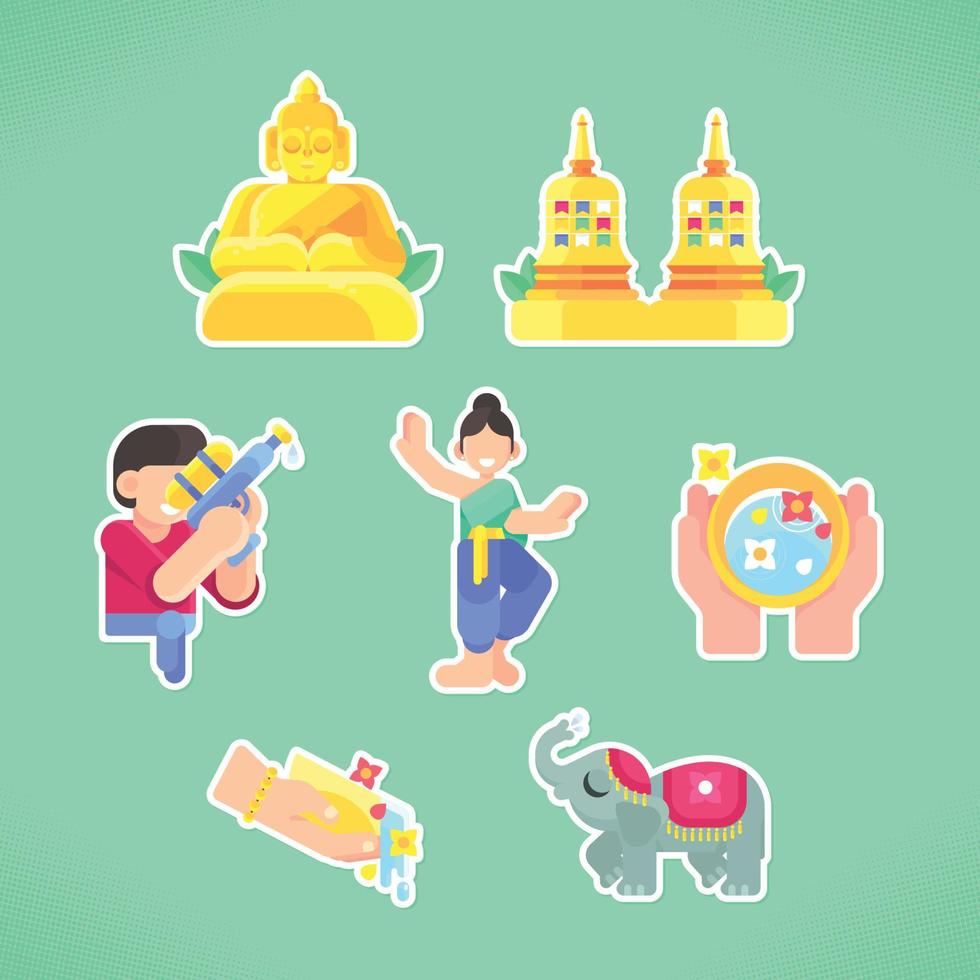 songkran festival stickers set vector