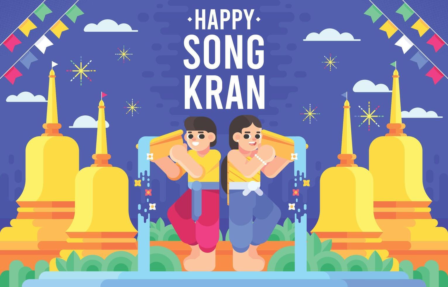 Taking Part In Songkrans Water Festival vector