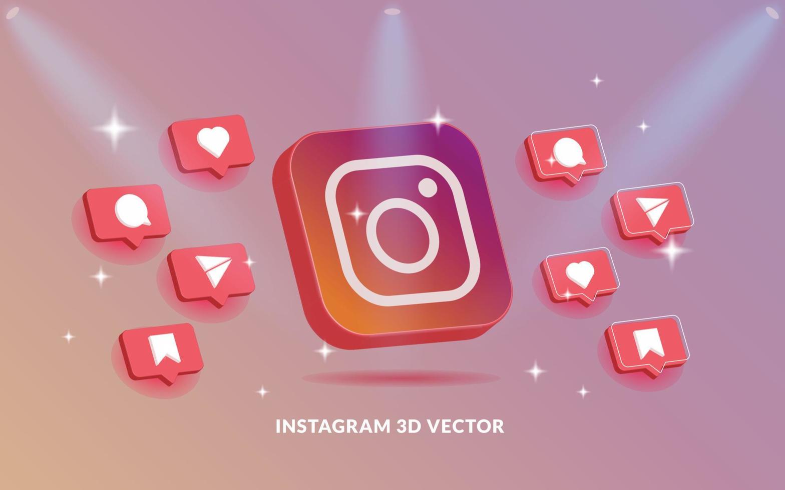 Instagram logo and icon set in 3d vector style
