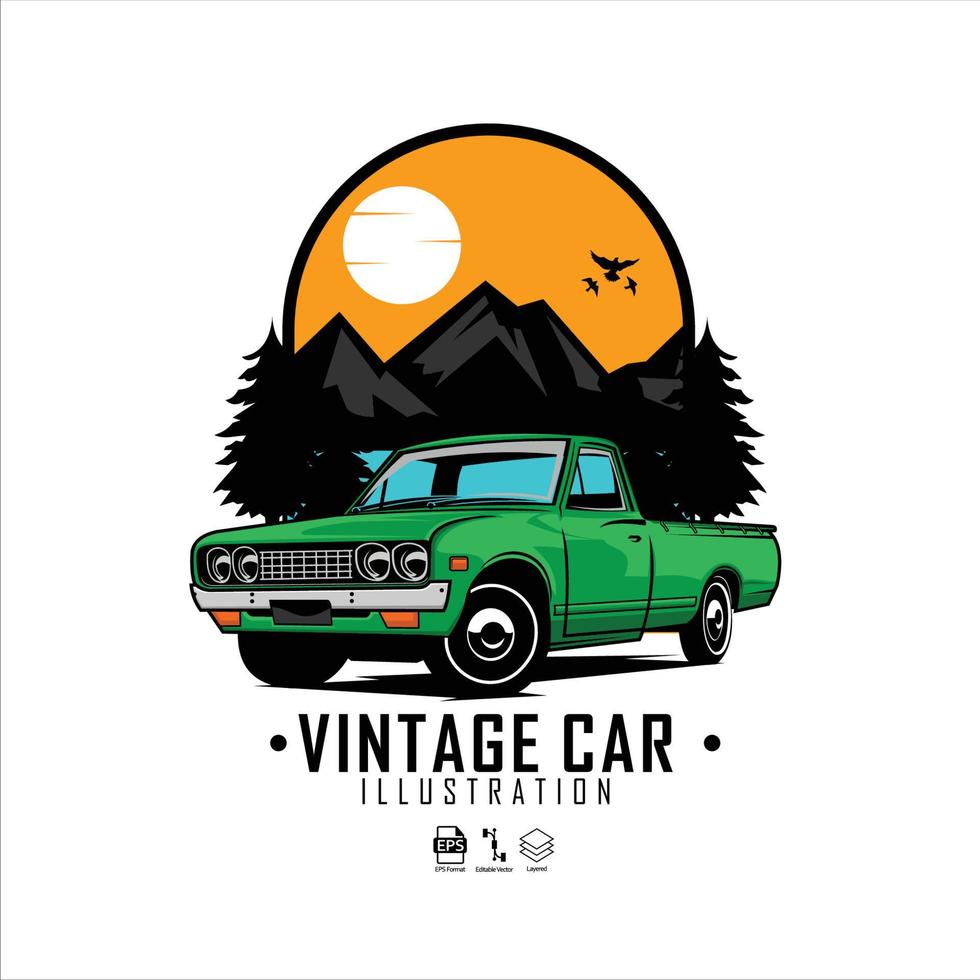 Ilustración de coche vintage verde.eps vector