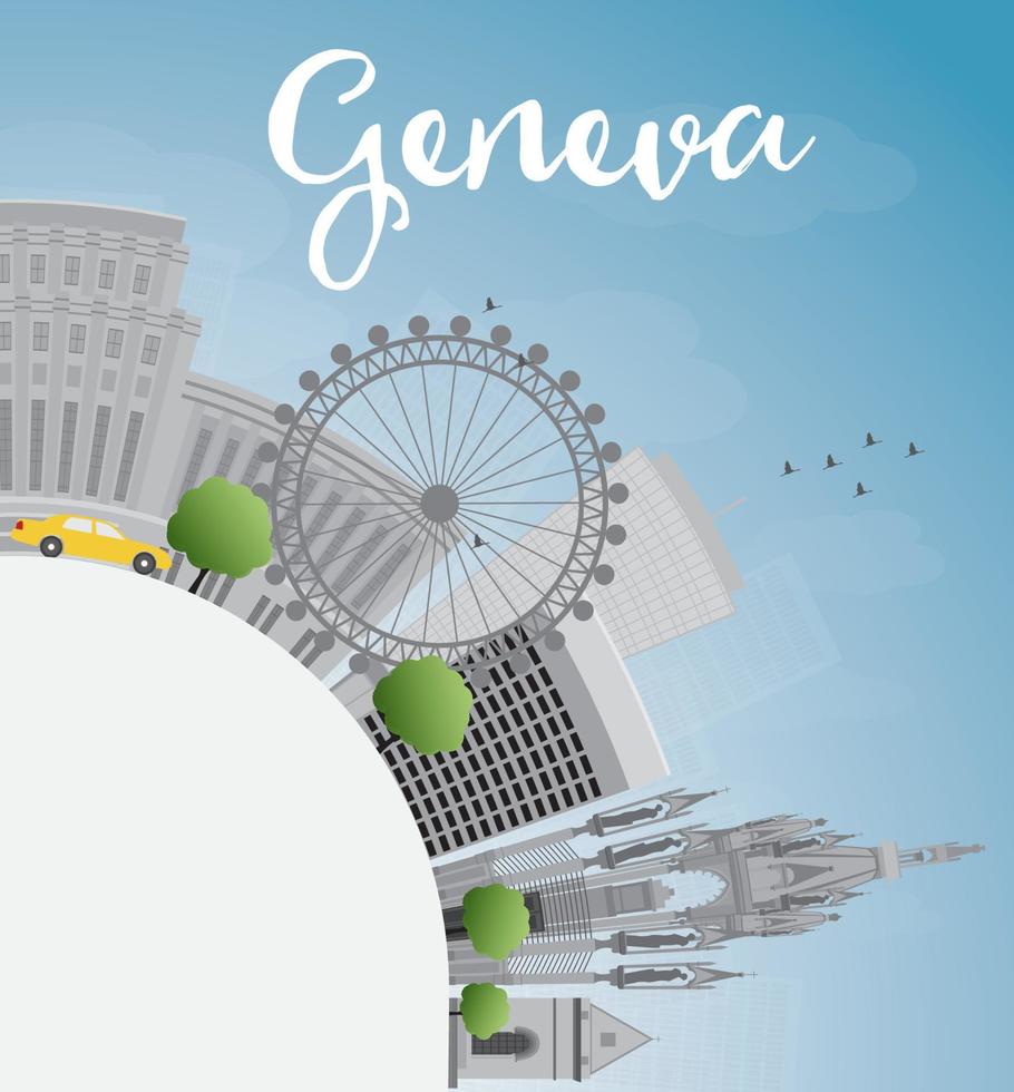 Geneva skyline with grey landmarks, blue sky and copy space. vector