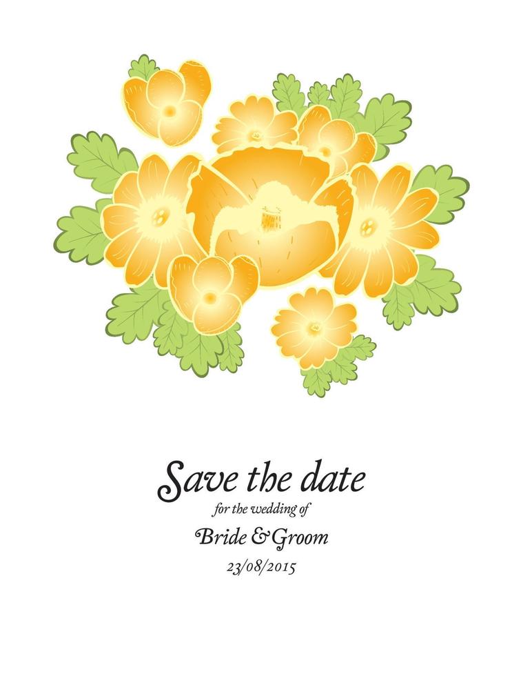 guarde la fecha plantilla de tarjeta de invitación de boda con flores doradas. vector