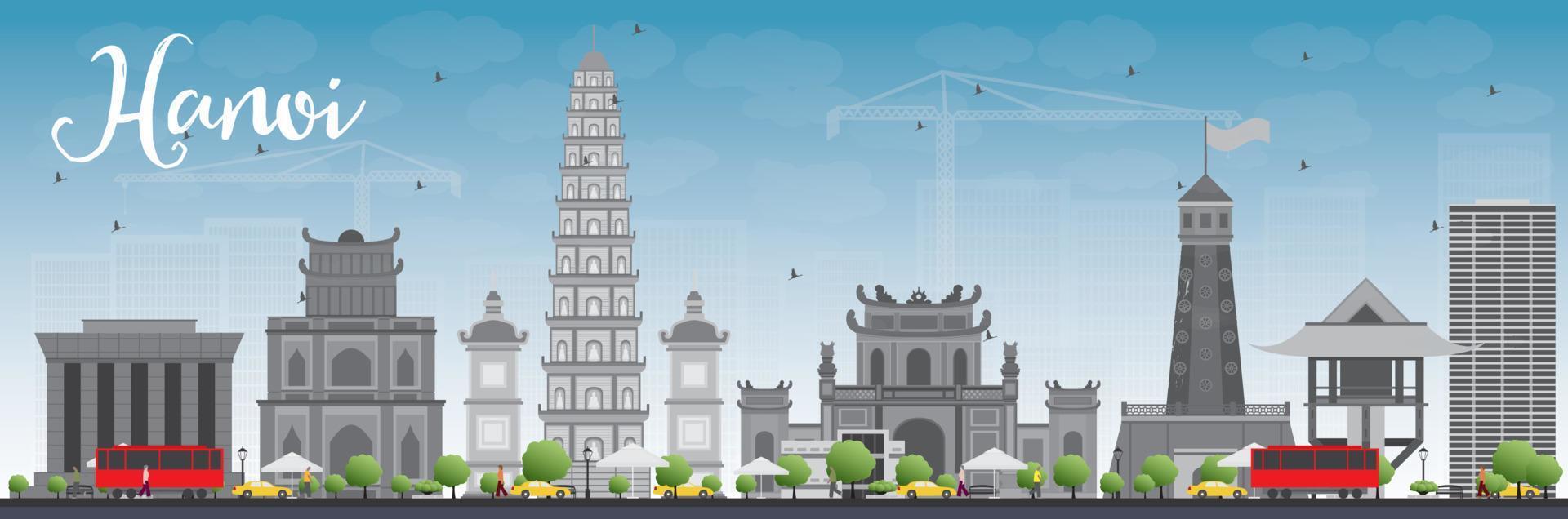 Hanoi skyline with grey Landmarks and blue sky. vector