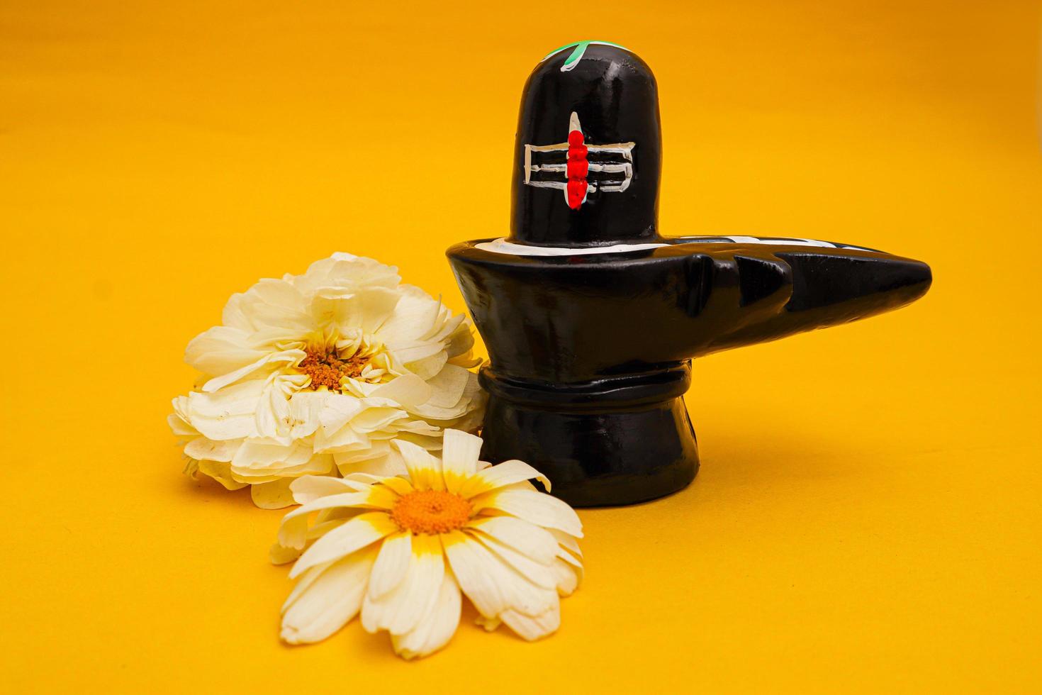 Shiva Linga decorated with flowers on yellow background. 6032212 ...