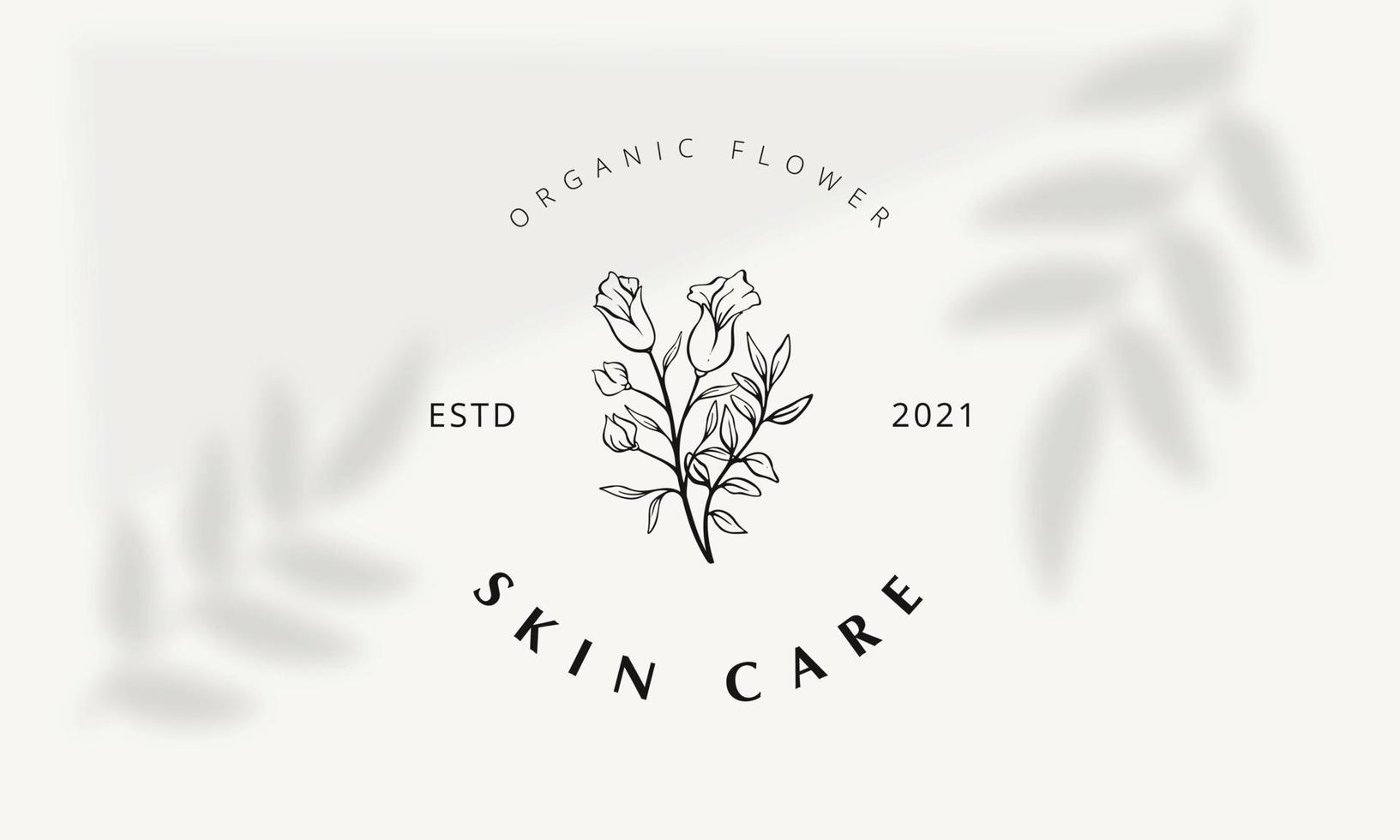 Botanical Floral element Hand Drawn Logo with Wild Flower and Leaves. Logo for spa and beauty salon, boutique, organic shop, wedding, floral designer, interior, photography, cosmetic. vector