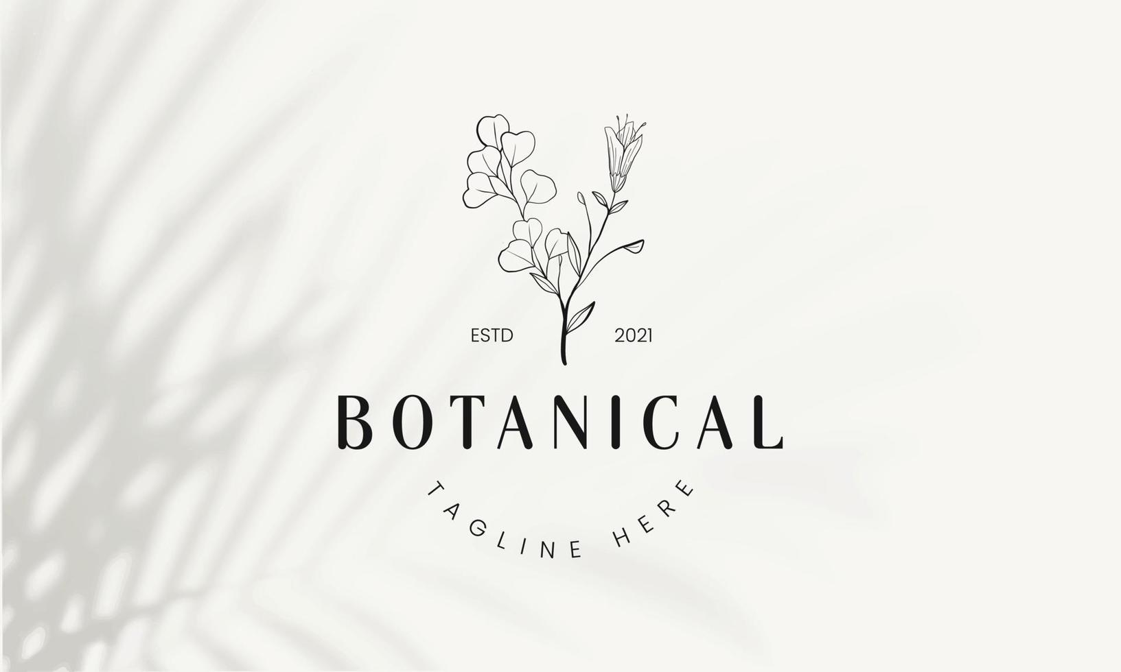 Botanical Floral element Hand Drawn Logo with Wild Flower and Leaves. Logo for spa and beauty salon, boutique, organic shop, wedding, floral designer, interior, photography, cosmetic. vector
