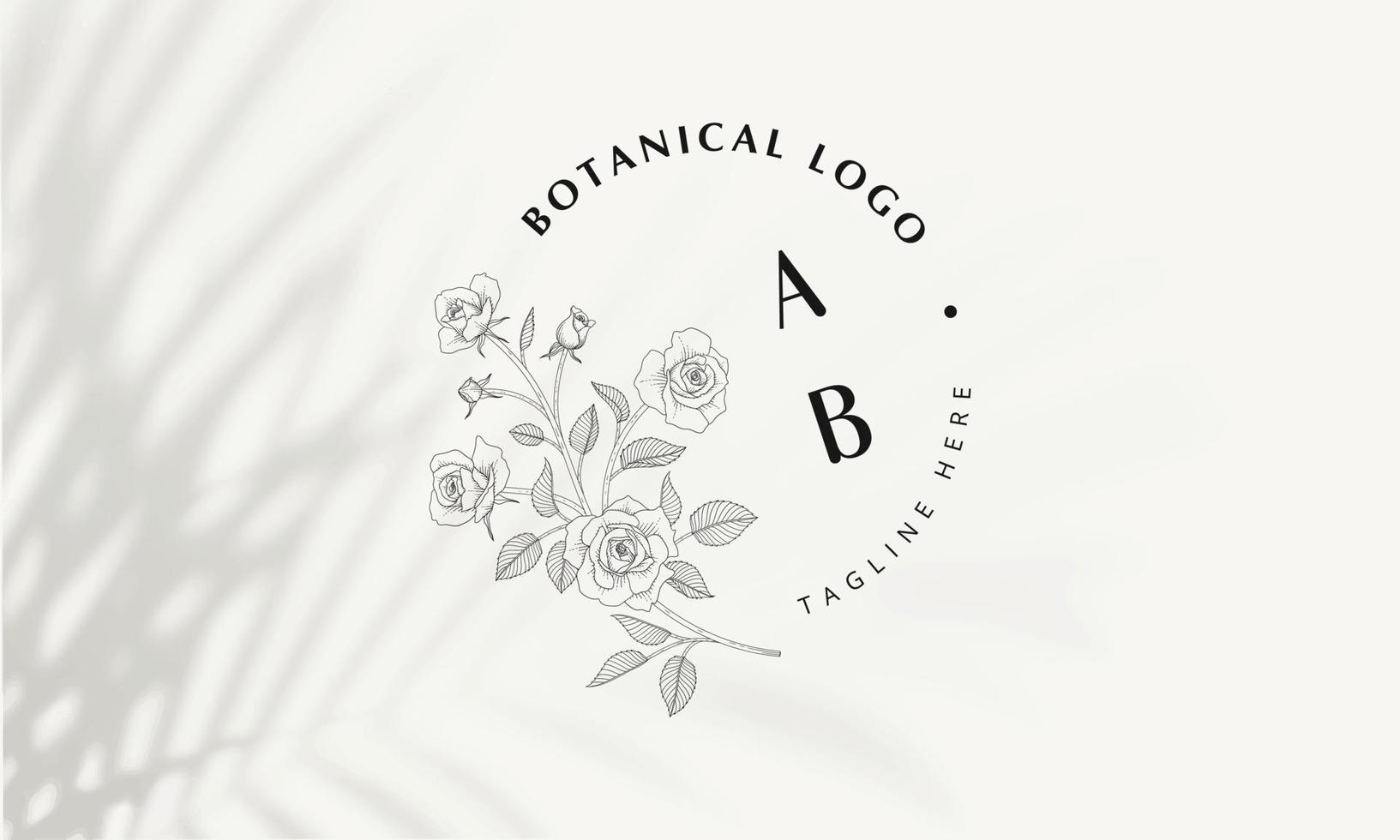 Botanical Floral element Hand Drawn Logo with Wild Flower and Leaves. Logo for spa and beauty salon, boutique, organic shop, wedding, floral designer, interior, photography, cosmetic. vector