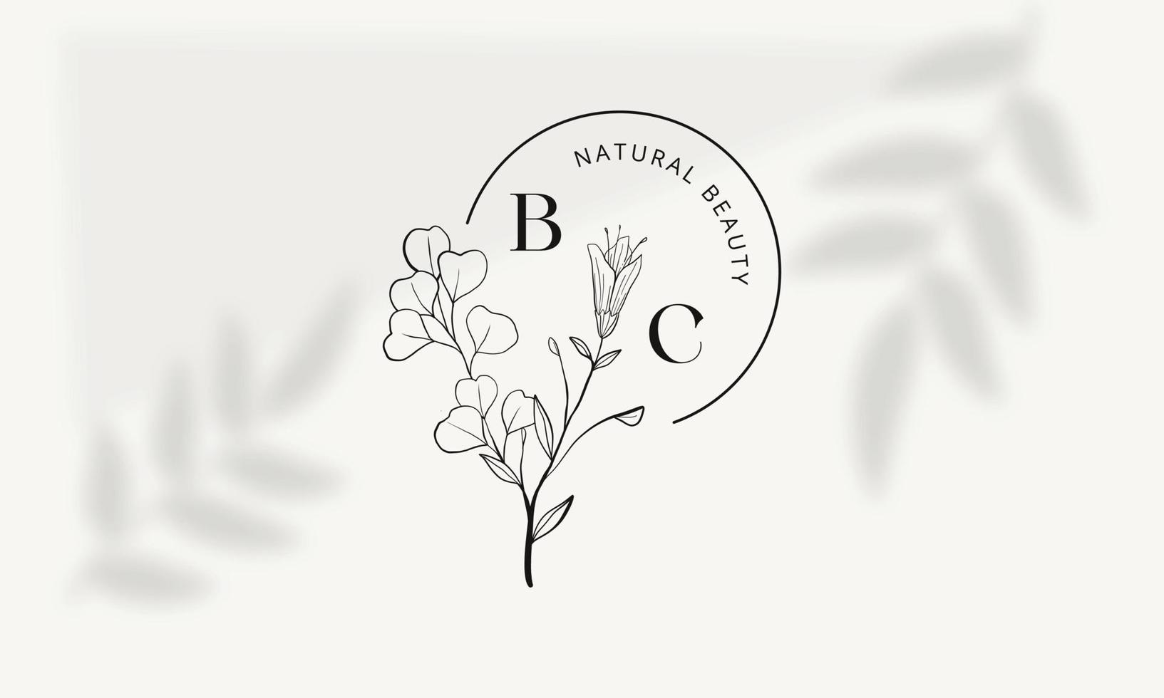 Botanical Floral element Hand Drawn Logo with Wild Flower and Leaves. Logo for spa and beauty salon, boutique, organic shop, wedding, floral designer, interior, photography, cosmetic. vector