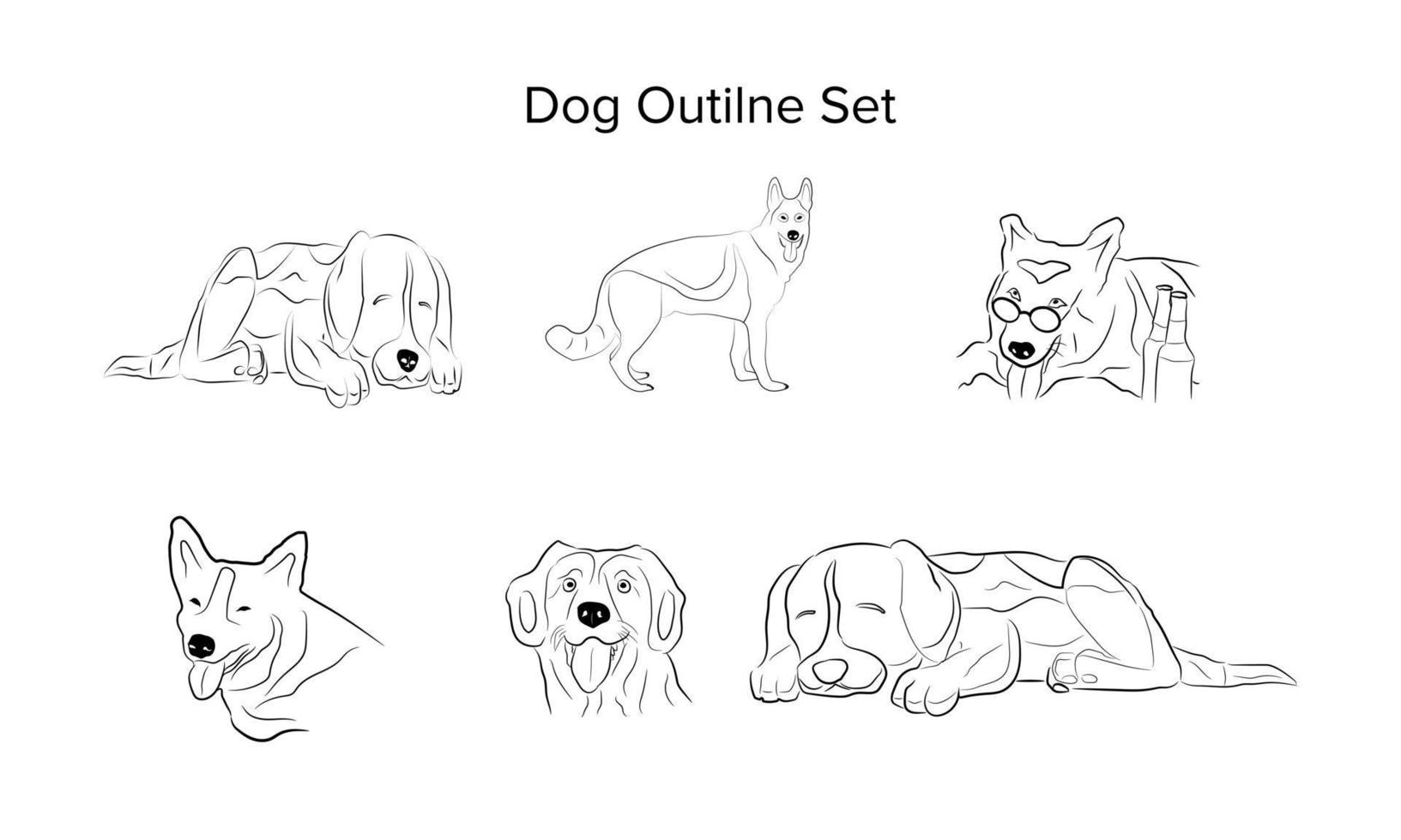 Set of dog linear logo design template Vector dog outline premium Vector illustration